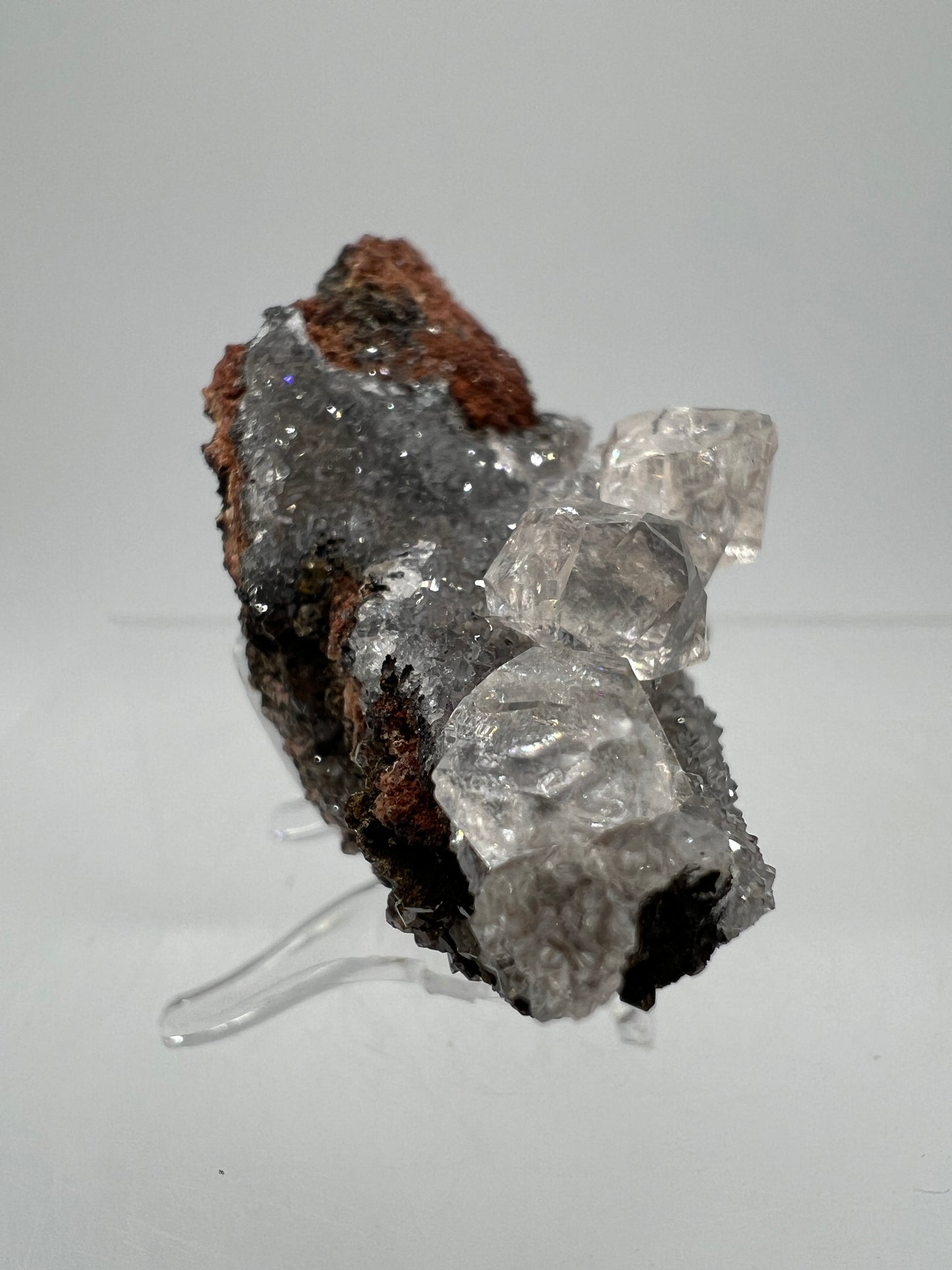 Black Diamond Calcite Specimen. Amazing Silver, Black, And Red Druzy Flash! Beautiful Calcite Crystals On Matrix. High Quality Display Piece