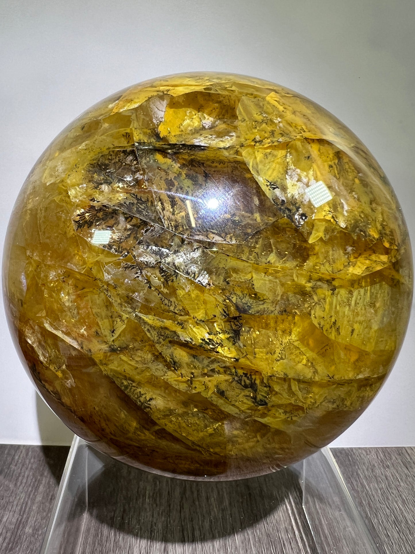 Dendritic Golden Healer Sphere. Huge Display Sphere. 127mm, 6.6 lbs. High Quality With Amazing Dendritic Inclusions.