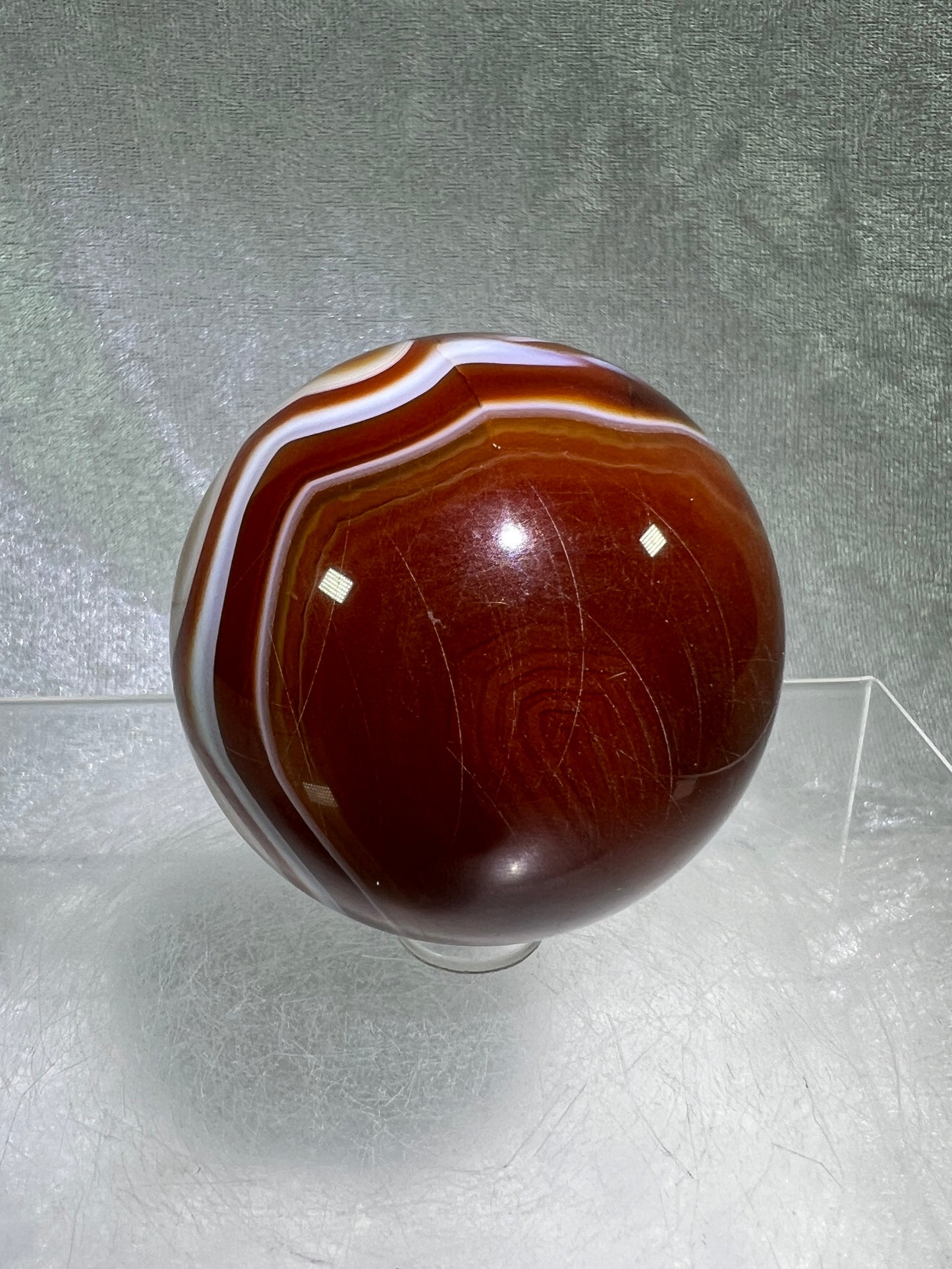 Carnelian Agate Sphere. 60mm. Incredible Colors And Banding