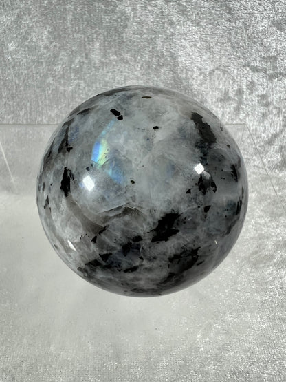 Rainbow Moonstone Sphere. 60mm. Gorgeous Rainbow And Blue Flash! High Quality Display Sphere