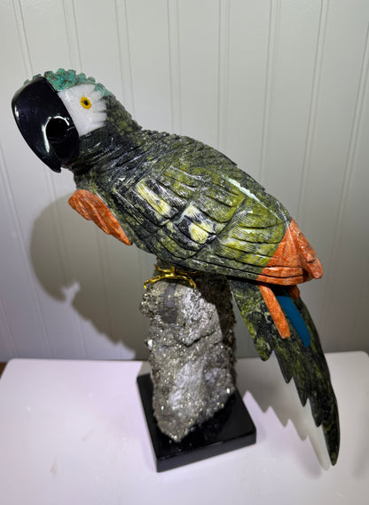 Hand Carved Crystal Parrot From Peru. Extra Large High Quality Display Crystal. Hand Crafted By Local Artisans