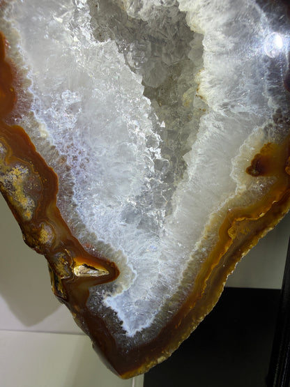 Agate Geode Wings From Brazil. Gorgeous Large Split Geode On A Custom Stand. Amazing Druzy Display Crystal