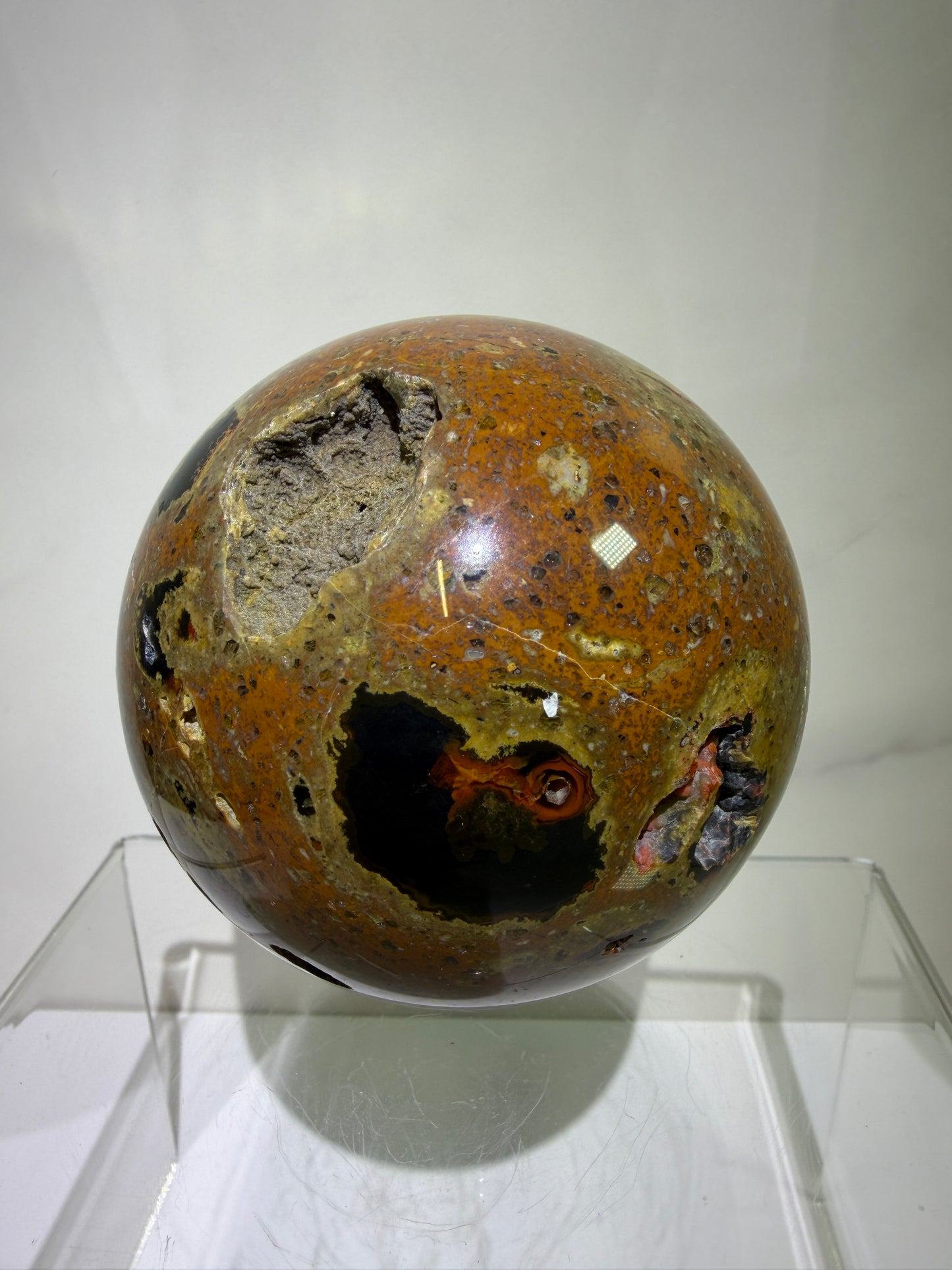 Red Fox Agate Sphere. 74mm. Amazing Druzy Crater Agate From Argentina. Rare Botryoidal Nodules