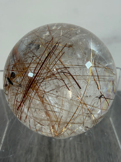 Copper Rutile Quartz Sphere. Stunning Hematite Slab And Rutile Inclusions. Amazing Rare Display Sphere