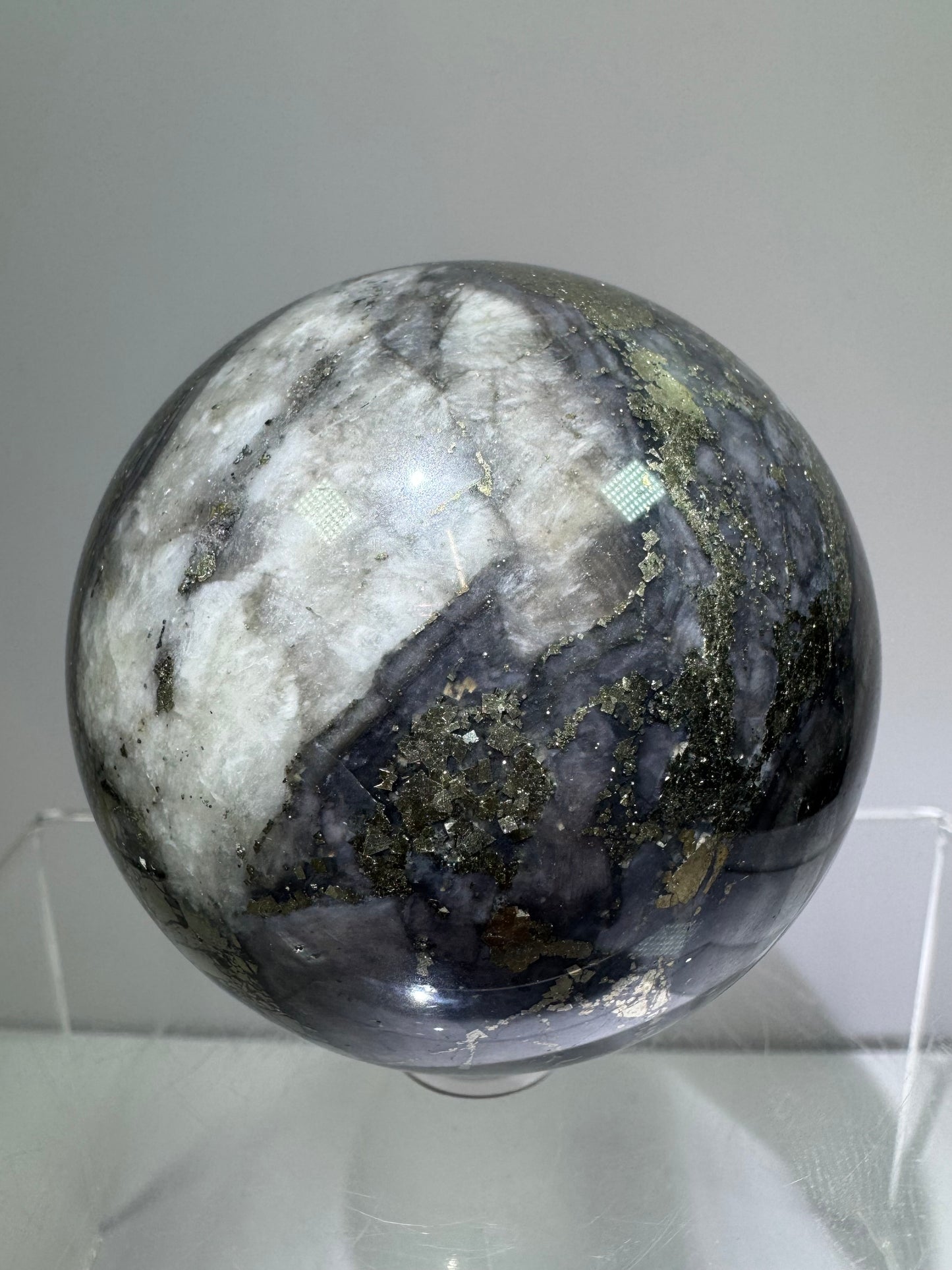 Pyrite And Purple Agate Sphere. 62mm. Beautiful Color Combination. Unique Display Sphere.