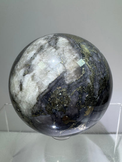 Pyrite And Purple Agate Sphere. 62mm. Beautiful Color Combination. Unique Display Sphere.