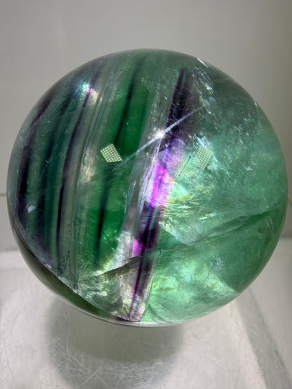 Green And Purple Fluorite Sphere. High Quality Display Sphere With Stunning Rainbows.