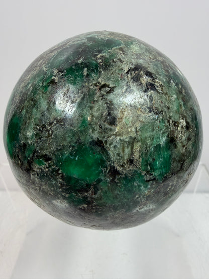 Emerald Mica In Matrix Crystal Sphere. 64mm. Gorgeous Chrome Muscovite From Zimbabwe. Amazing One Of A Kind Rare Display Crystal