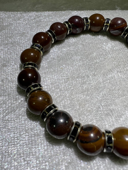Tiger Iron Crystal Bead Bracelet. 10mm. Gorgeous Rare Crystal Bracelet With Amazing Spacers.