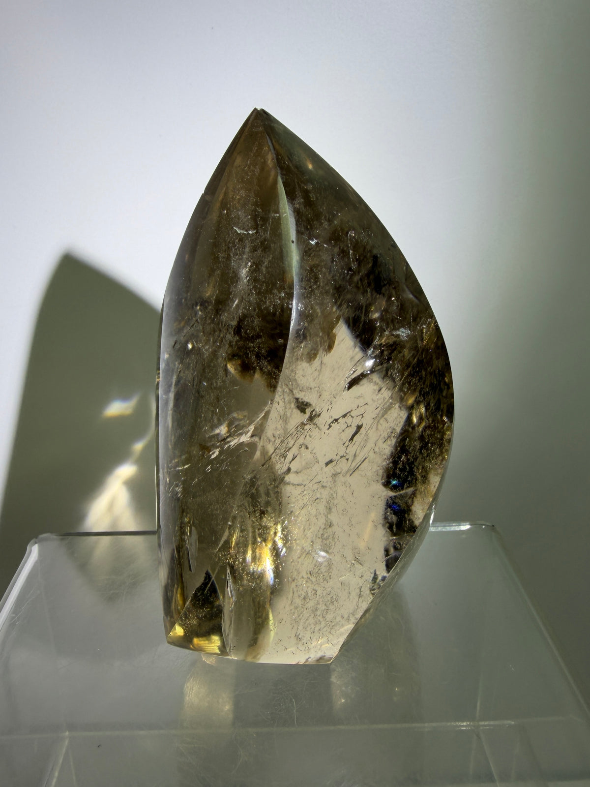 Smoky Quartz Crystal Flame. Huge Rainbows! Gorgeous Polished Flame From Brazil. Beautiful Display Crystal