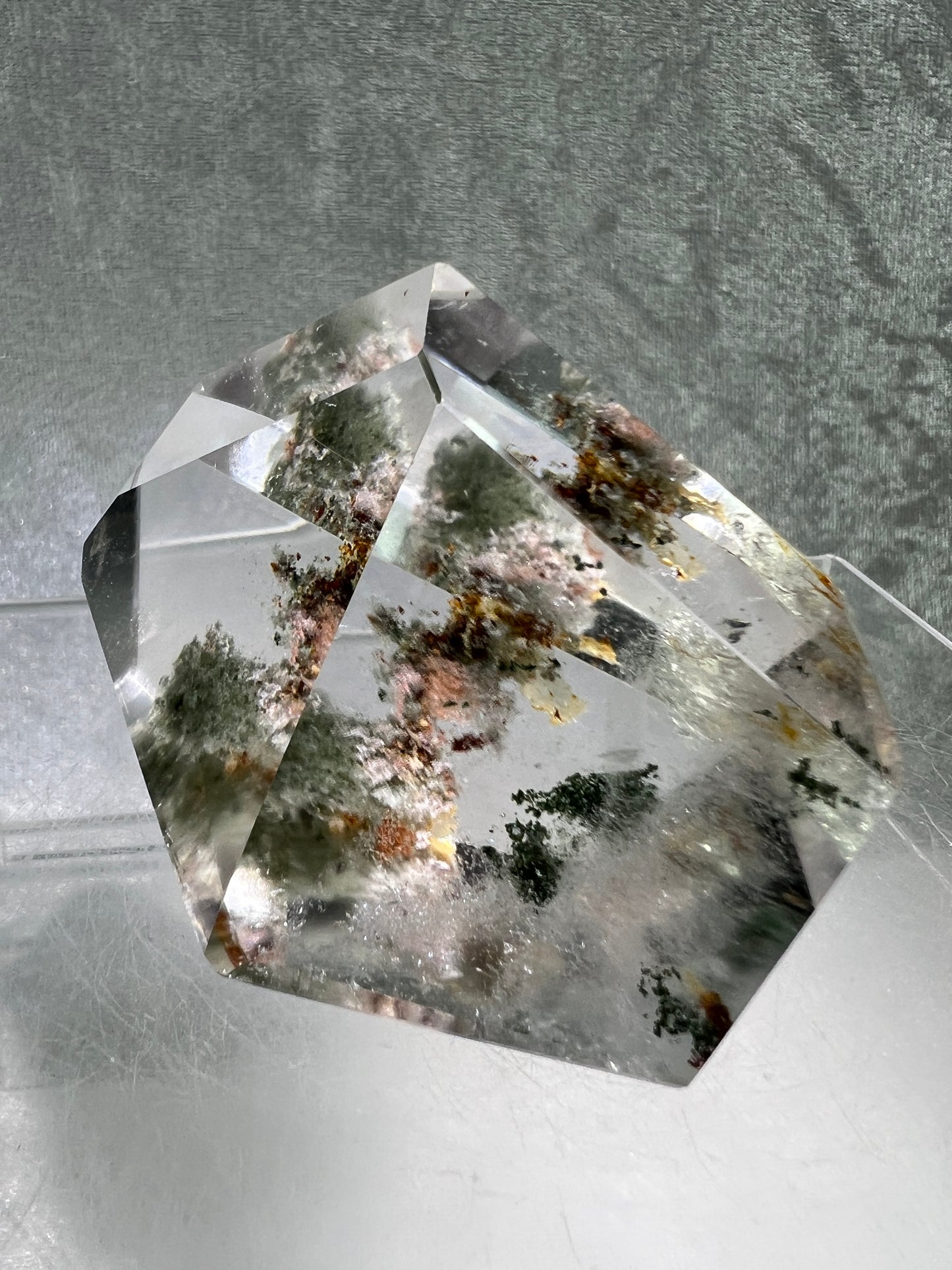 Garden Quartz Polished Freeform. High Quality Four Seasons Landscape Quartz. Gorgeous Pastel Colors. Amazing Polished Lodolite Freeform.