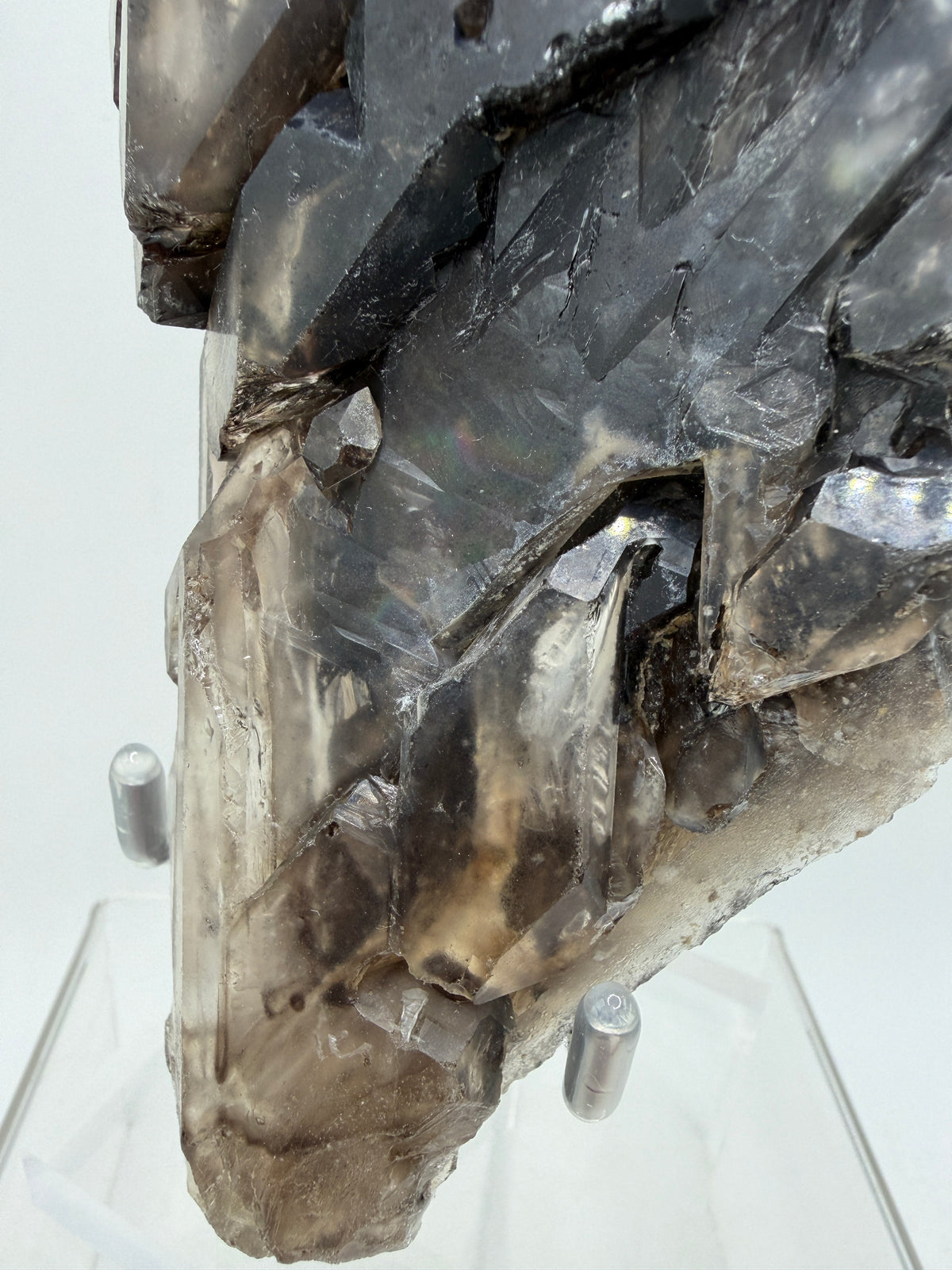 Elestial Quartz Specimen. High Quality Smoky Quartz Cluster. Amazing Colors, Excellent Windows, And Gorgeous Rainbows!