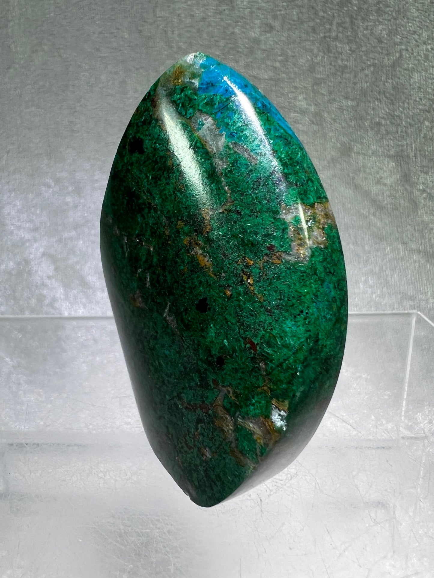 Chrysocolla Flame From Peru. Stunning Chrysocolla And Malachite Display Crystal. High Quality Flame With Gorgeous Colors.