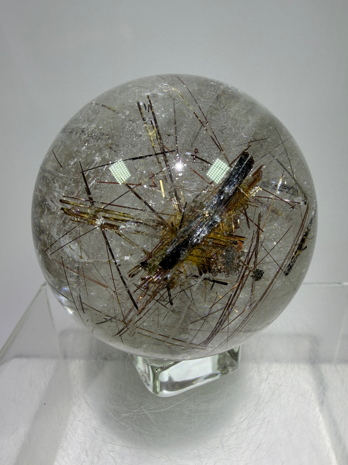 Rutile Quartz Sphere. 65mm. Crazy Rutile Plate Inclusion. High Quality Golden Rutilated Quartz.