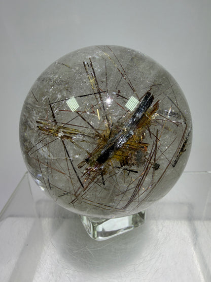 Rutile Quartz Sphere. 65mm. Crazy Rutile Plate Inclusion. High Quality Golden Rutilated Quartz.