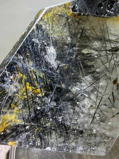 Tourmalinated Quartz Polished Freeform. Rare Large Black Tourmaline And Golden Healer.