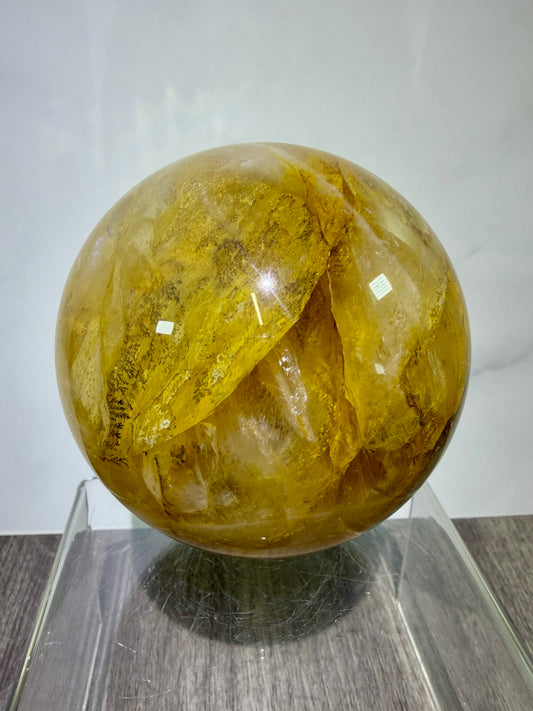 Dendritic Golden Healer Sphere. Large Display Sphere. 85mm. High Quality With Amazing Dendritic Inclusions.