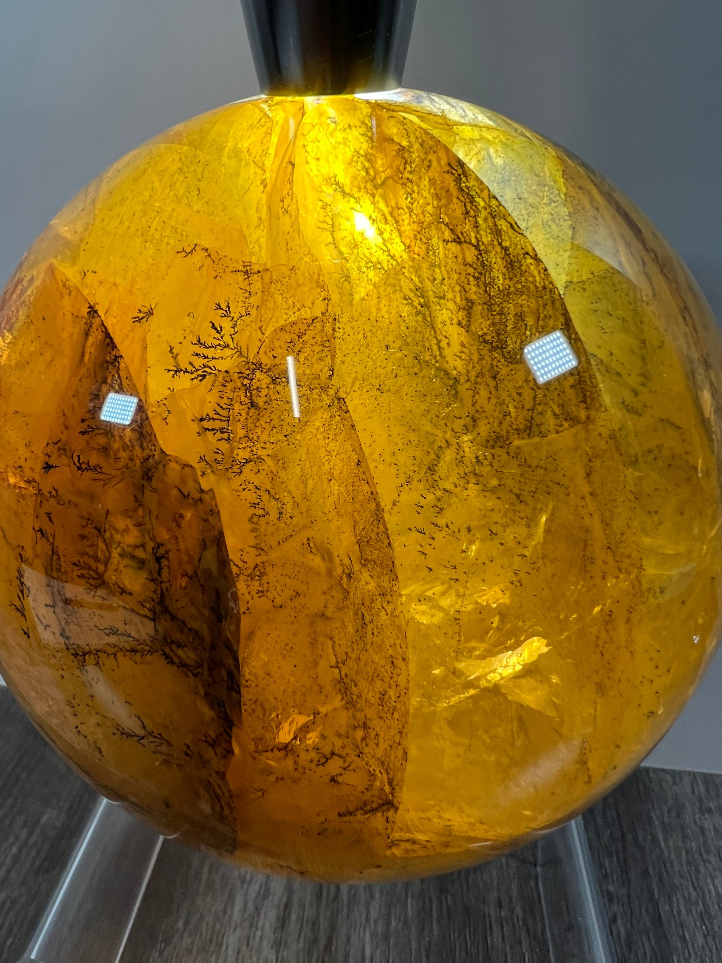 Dendritic Golden Healer Sphere. Huge Display Sphere. 127mm, 6.6 lbs. High Quality With Amazing Dendritic Inclusions.