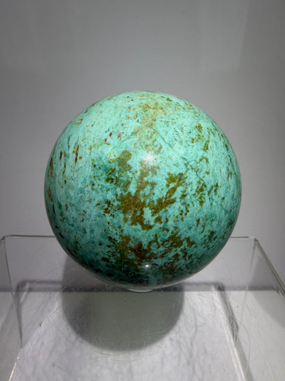 Chrysocolla Crystal Sphere. 65mm. Very Rare Blue-Green Colors From Peru. Gorgeous High Quality Collectors Sphere