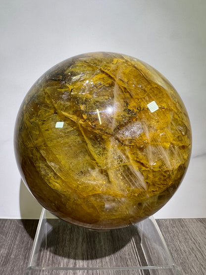 Dendritic Golden Healer Sphere. Huge Display Sphere. 127mm, 6.6 lbs. High Quality With Amazing Dendritic Inclusions.