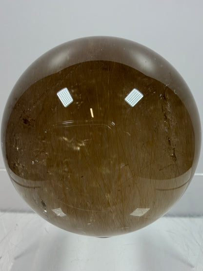 Rutile Quartz Sphere. 55mm. Unique Smoky Quartz With Stunning Golden Rutile Inclusions.