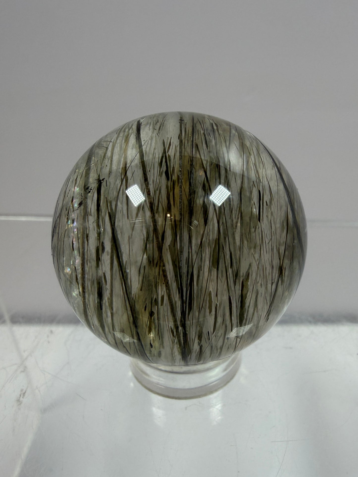Green Tourmaline Quartz Sphere. Incredible Green Rutile Sphere. Tourmalinated Quartz Display Crystal