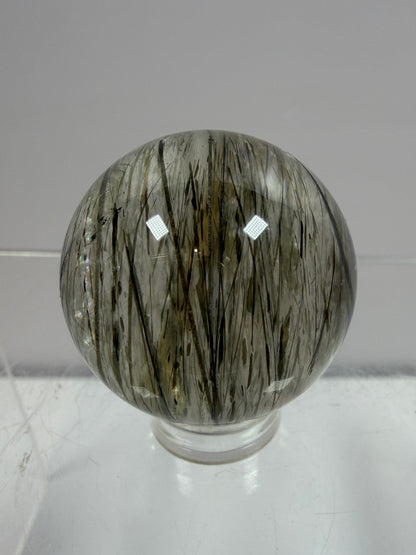 Green Tourmaline Quartz Sphere. Incredible Green Rutile Sphere. Tourmalinated Quartz Display Crystal