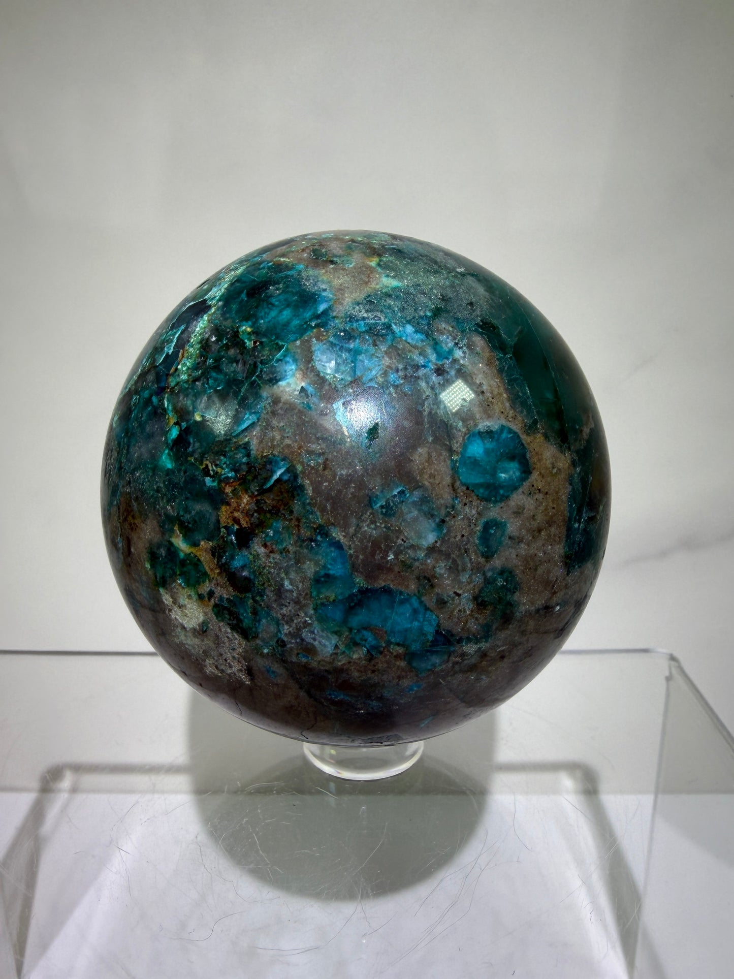 Chrysocolla And Quartz Sphere. 62mm. Gorgeous Shades Of Blue And Green. Amazing Rare Sphere From Laos.