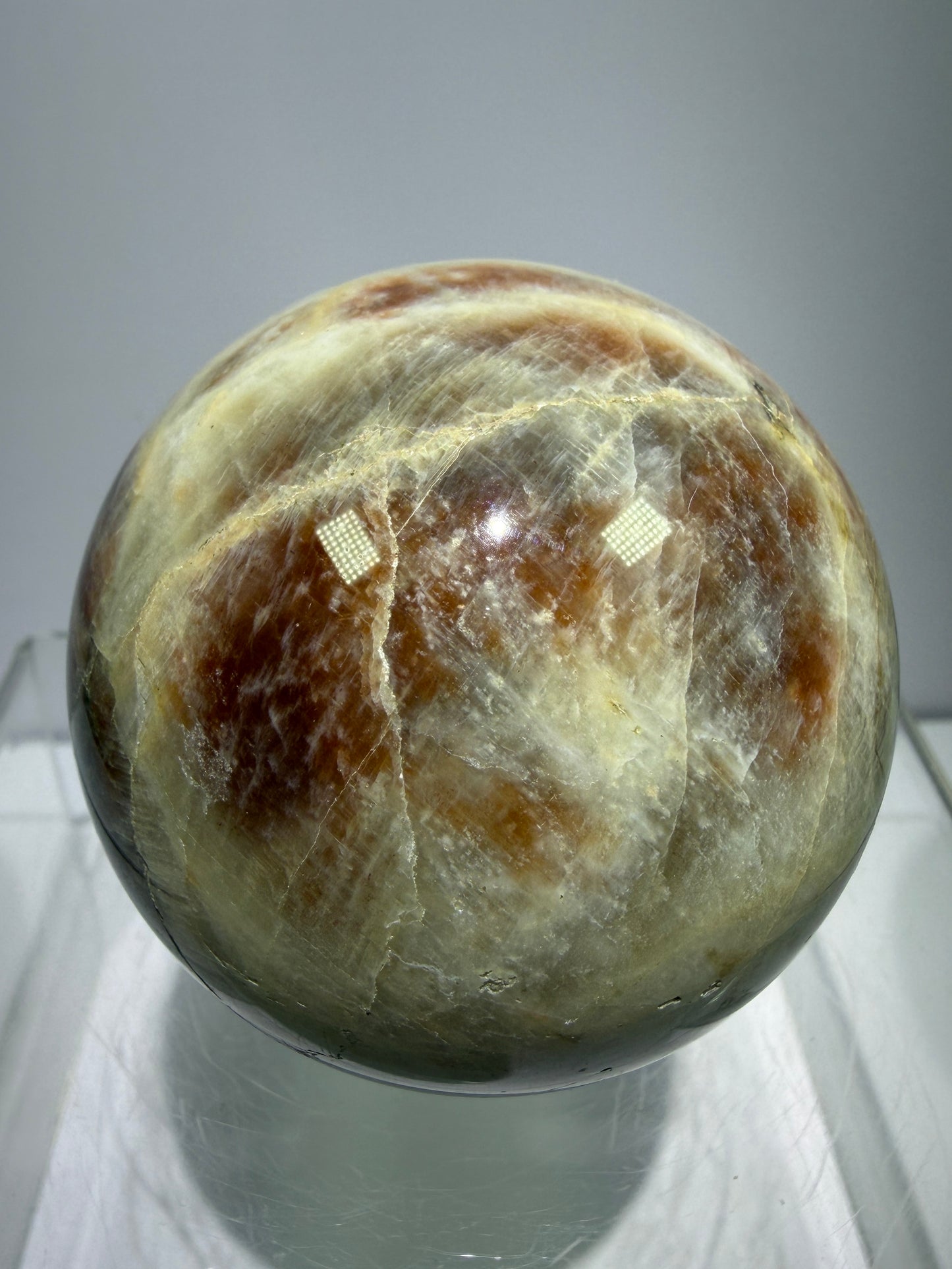 Black Moonstone And Sunstone Crystal Sphere. 64mm. Stunning Bright Flash. Gorgeous Display Sphere