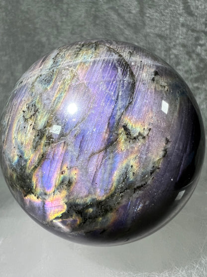 Labradorite Crystal Sphere. 62mm. Gorgeous Purple Rainbow Flash. Rare Color Display Sphere.