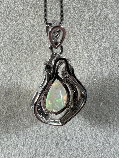 Opal Teardrop Pendant. S925 Silver Setting And Necklace. Incredible Play Of Color. Gorgeous High Quality Crystal Jewelry.