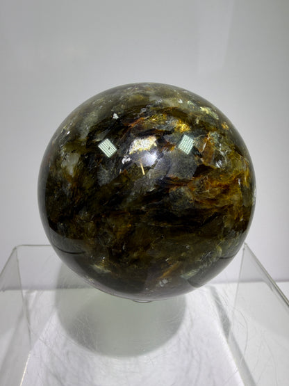 Golden Mica Sphere. 74mm. Rare Mica Display Sphere. High Quality With Lots Of Flash