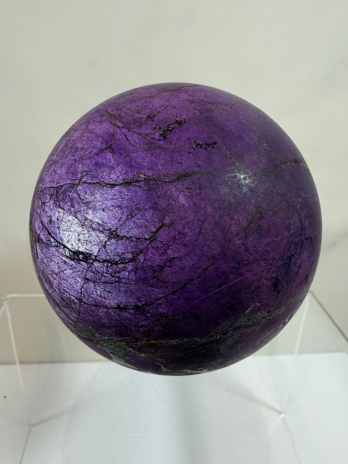 Purpurite Crystal Sphere. 71mm. Large Rare Display Crystal From Namibia. Stunning Purple Flash!