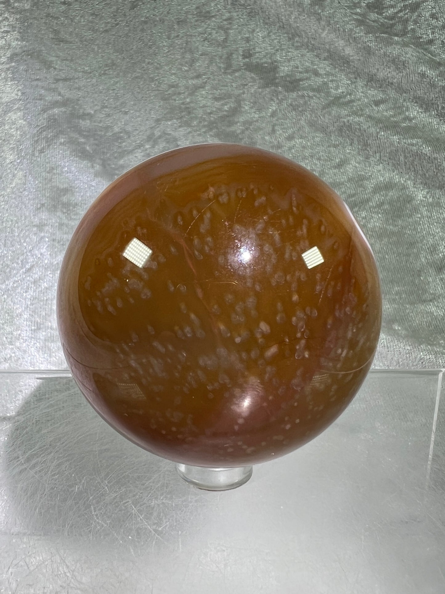Carnelian Agate Sphere. 63mm. Gorgeous High Quality Display Sphere. Incredible Colors And Banding