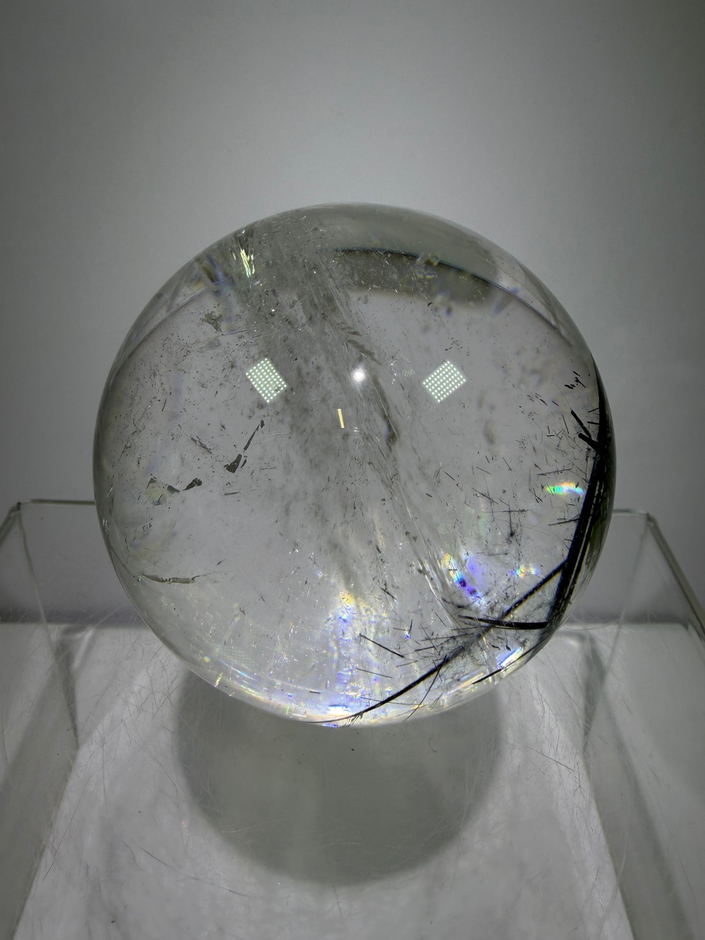 Black Tourmaline Quartz Sphere. 60mm. Massive Rare Rainbows. Gorgeous Black Rutile Sphere. Tourmalinated Quartz Display Crystal