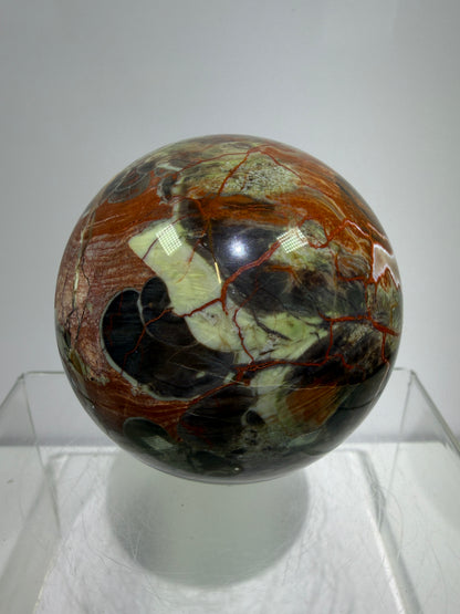 Money Agate Crystal Sphere. 65mm. Very Rare Shades Of Green. Stunning Indonesian Bloodstone. Amazing Colors And Patterns