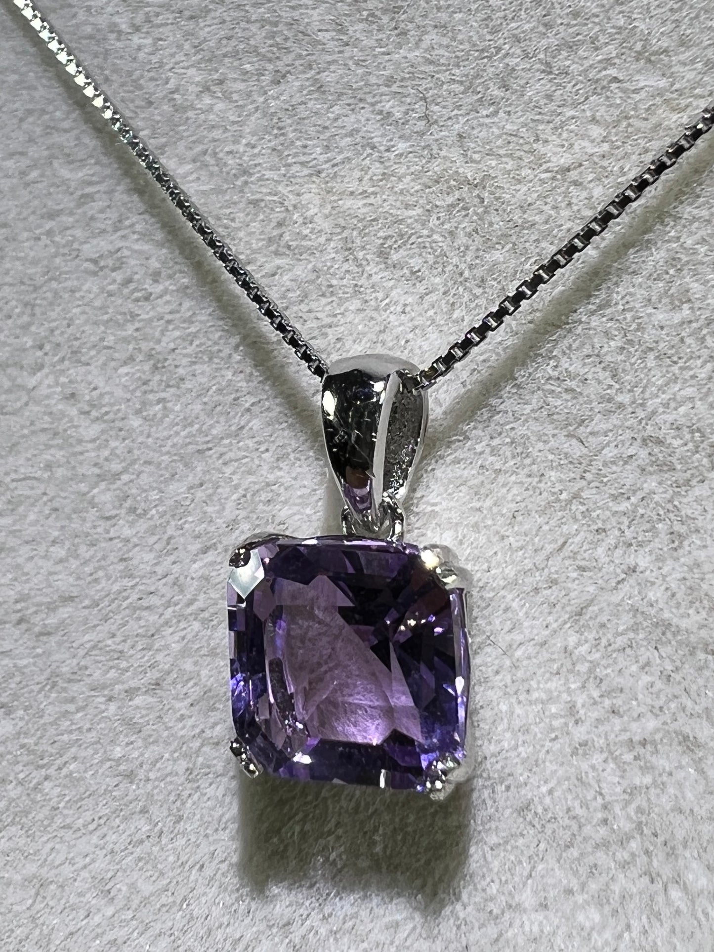 Amethyst Crystal Pendant. S925 Silver Setting And Necklace. Gorgeous Purple Gemstone.