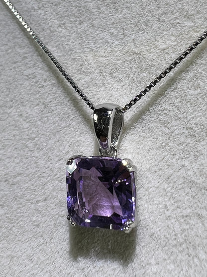 Amethyst Crystal Pendant. S925 Silver Setting And Necklace. Gorgeous Purple Gemstone.