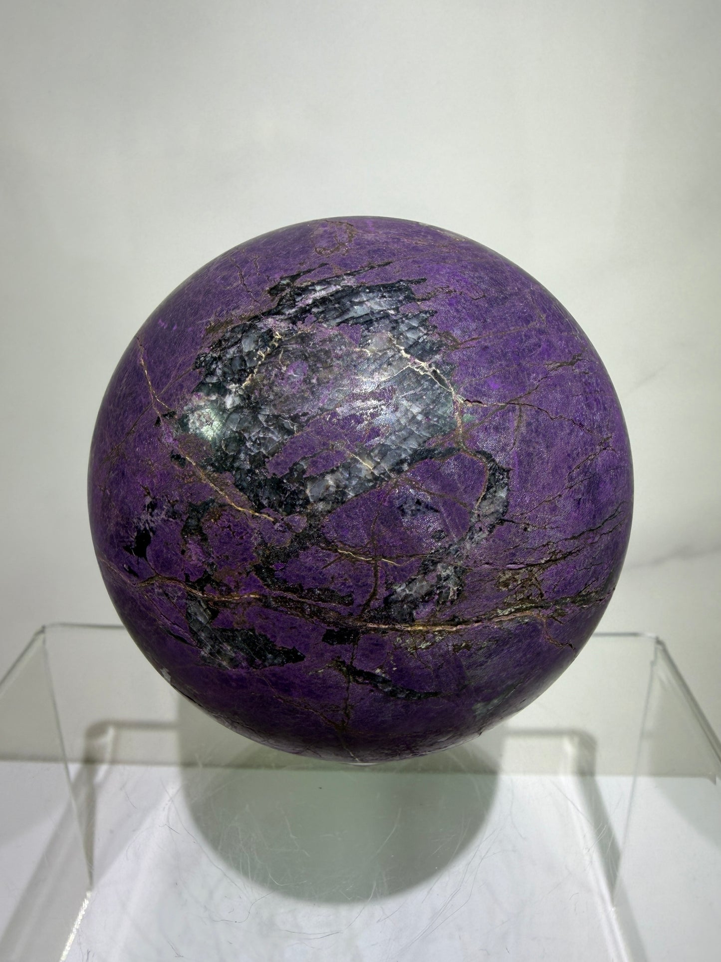 Purpurite Crystal Sphere. 71mm. Large Rare Display Crystal From Namibia. Stunning Purple Flash!