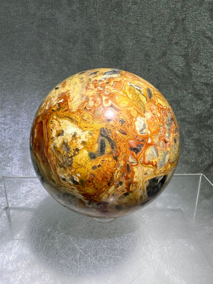 Crazy Lace Agate Sphere. 72mm. Stunning Lace And Patterns On This Sphere. Amazing Indonesian Crazy Lace Display Sphere