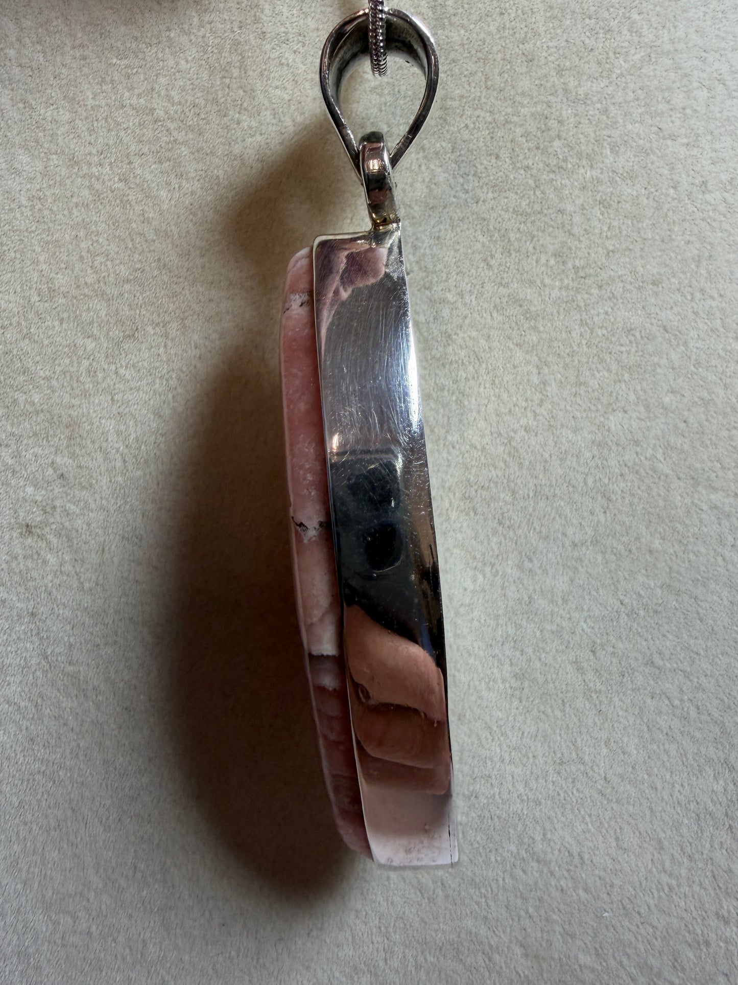 Rhodochrosite Crystal Pendant. S925 Silver Setting. Amazing Colors And Banding. High Quality Crystal Jewelry