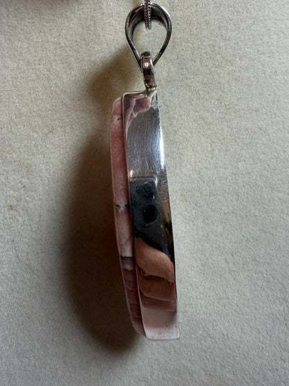 Rhodochrosite Crystal Pendant. S925 Silver Setting. Amazing Colors And Banding. High Quality Crystal Jewelry
