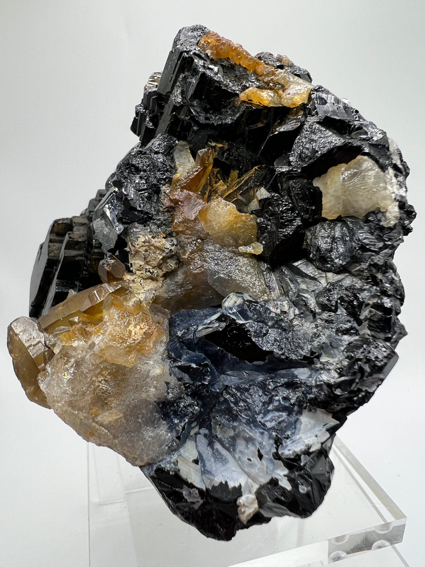 Black Tourmaline And Citrine Cluster. Amazing Formations With Touches Of UV Reactive Hyalite. Rare African Specimen