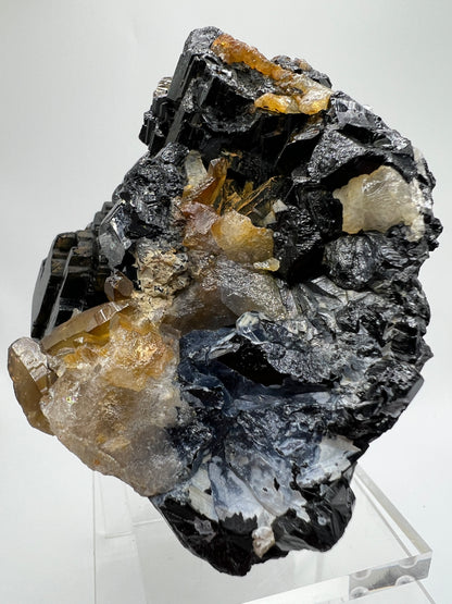 Black Tourmaline And Citrine Cluster. Amazing Formations With Touches Of UV Reactive Hyalite. Rare African Specimen