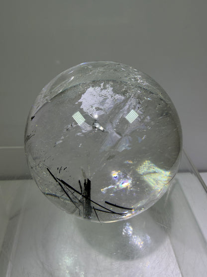 Black Tourmaline Quartz Sphere. 60mm. Massive Rare Rainbows. Gorgeous Black Rutile Sphere. Tourmalinated Quartz Display Crystal