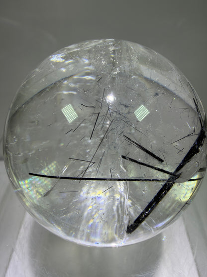 Black Tourmaline Quartz Sphere. 60mm. Massive Rare Rainbows. Gorgeous Black Rutile Sphere. Tourmalinated Quartz Display Crystal