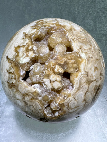 Amber Calcite Druzy Sphere. 96mm. Amazing Patterns With Incredible Druzy. Gorgeous Display Sphere.