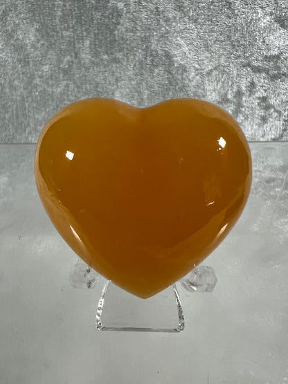 Orange Calcite Heart Carving. Very Pretty Calcite Carving From Mexico. Stand Included