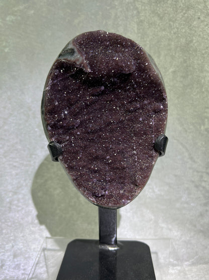 Amethyst Geode Specimen. Gorgeous Rare Red Wine Color! World Class Uruguayan Specimen. Custom Made Steel Stand