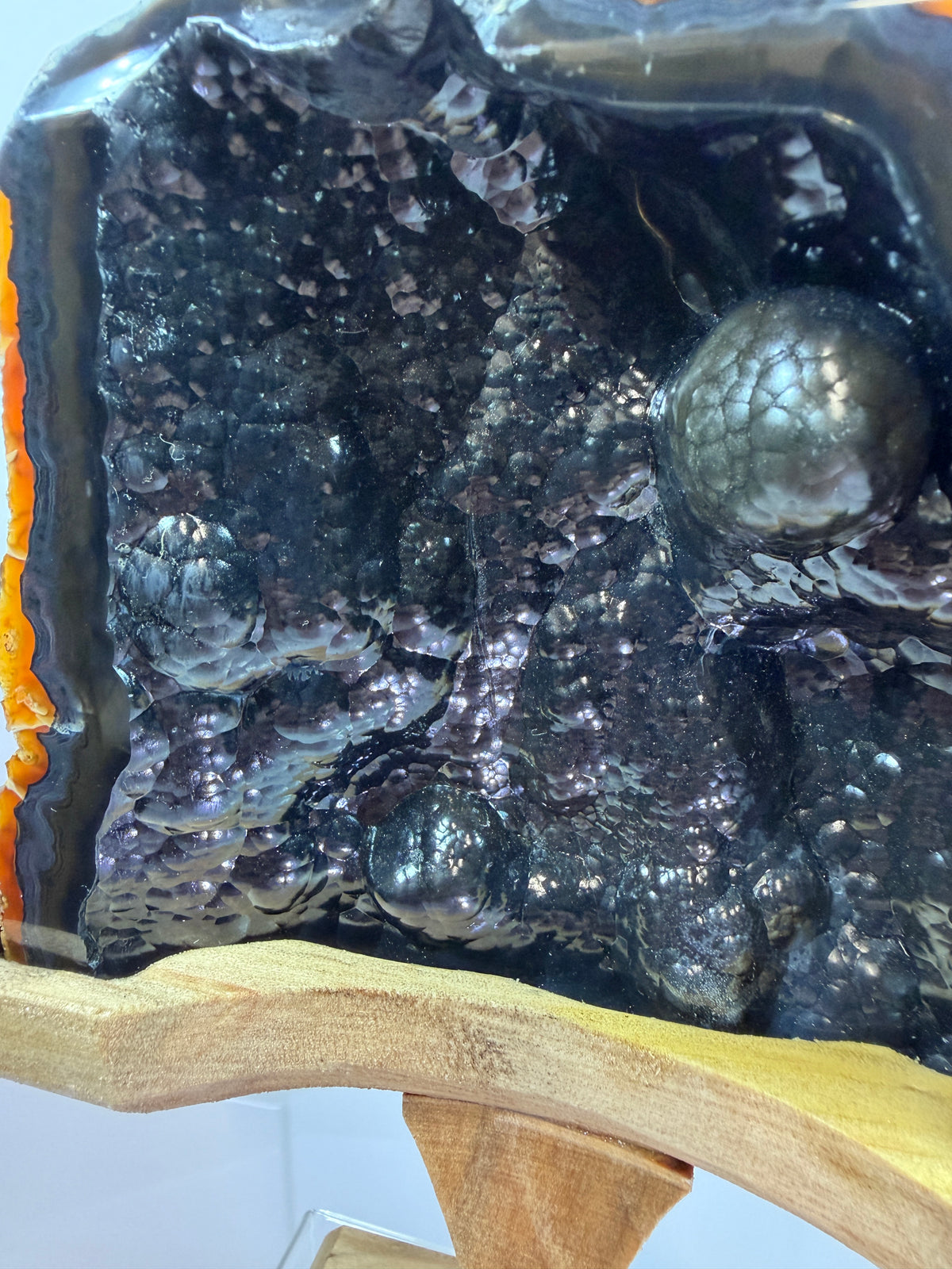 Botryoidal Black Jasper Specimen. Very Rare Geode From Brazil. High Quality Crystal With Custom Stand